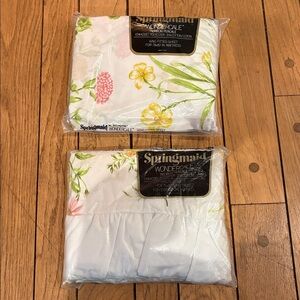 VTG Springmaid King Fitted & Flat Sheet NEW NWT wondercale summer breeze ruffle